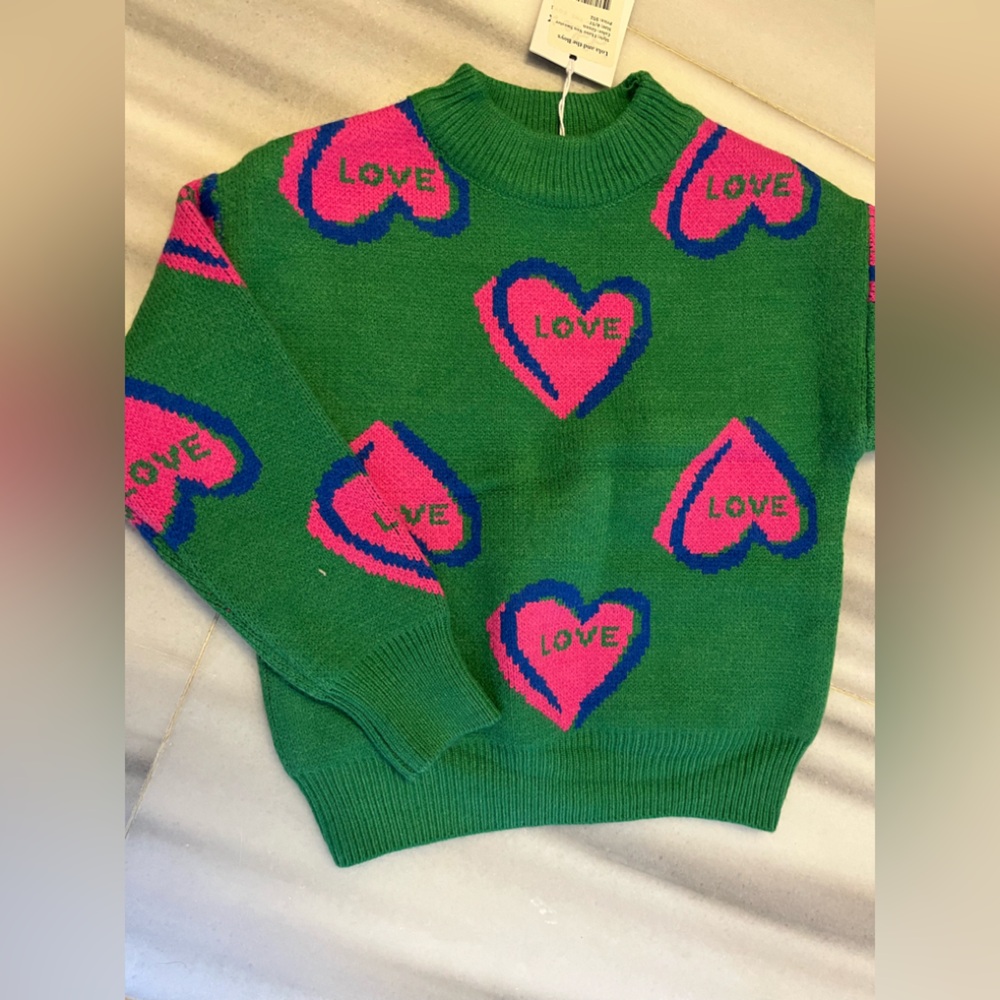 Lola & The Boys Green Love Heart Sweater